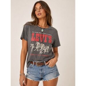 LEVI'S Western Graphic Tee Horses Cowboy Vintage Style Gray T Shirt S